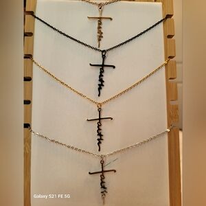 4-Piece Set "Faith" Cross Pendant Necklace Set NWOT